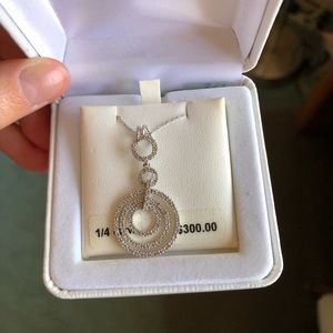 10K White Gold Triple Circle Pendant 1/4 ct Diamond